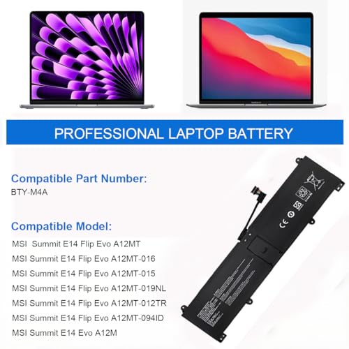 BTY-M4A Laptop battery for MSI Stealth 14 Studio A13VF A13VF-041US Summit E14 Flip Evo A12MT Summit E14 Flip E13 Flip Evo A12MT STEALTH 14 AI STUDIO A1VGG-089US 15.4V 4650mAh 72Wh - Image 3