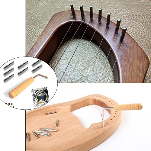 Cheerock 7 Leierharfen-Saiten 7 Stück Saitenstifte Nägel mit Stimmschlüssel Ersatz für Leierharfe und andere kleine Harfe Musiksaiteninstrument