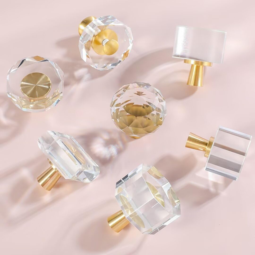 30 Mm - Base D'or - Boule De Cristal En Verre Transparent, Boutons Pour Tiroir, Placard De