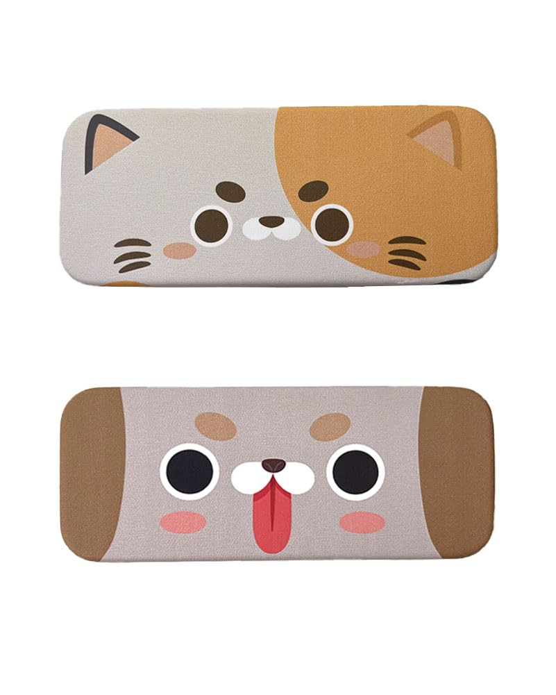JAVOedge [2 PACK], Multi-Color Cute Cat Face Printed Hard Clamshell Eyeglass Storage Case with Microfiber Cloth