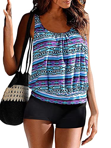 BIKINX Roupa de banho Tankini para mulheres modesta roupa de banho duas peças regata com controle de