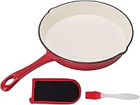 Vista 1 de plplaaoo Sartén de hierro fundido esmaltado, antiadherente, de hierro fundido esmaltado, paquete de 3 piezas de sartén, mango largo, rojo, 9.8in