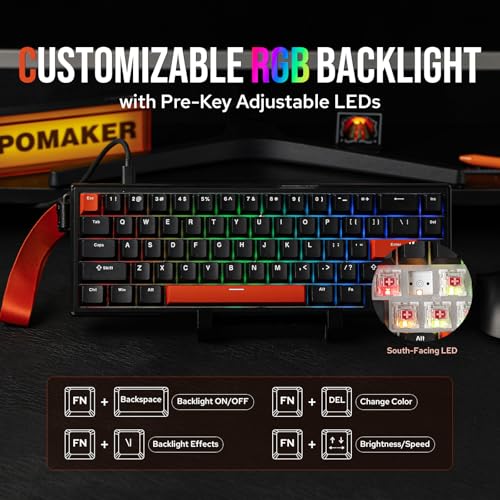 Image of EPOMAKER HE68 Wired Magnetic Gaming Keyboard, 8K Polling Rate, 0.125ms Latency, RGB Backlight, Gasket Mount, USB-A to C, Portable for Mac /PC /PS /Switch (Black & Red)