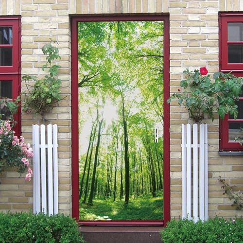 Tizhweqo Pegatina Puerta Escena Forestal Pegatinas para Puertas Escena Forestal Adhesivo Vinilo 3D Puerta Pegatina Pared Murales Papel Pintado Poster para Sala de Baño Decorativos 85x215 cm 7834a