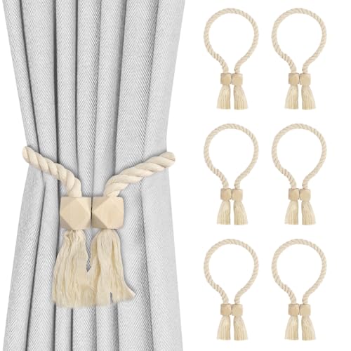 6 Pièces Embrasses de Rideaux Magnétiques Attache Rideau Aimantée Supports de Rideaux en Coton Aimant pour Rideaux Attaches de Rideaux Embrasse Rideau pour Bureau...