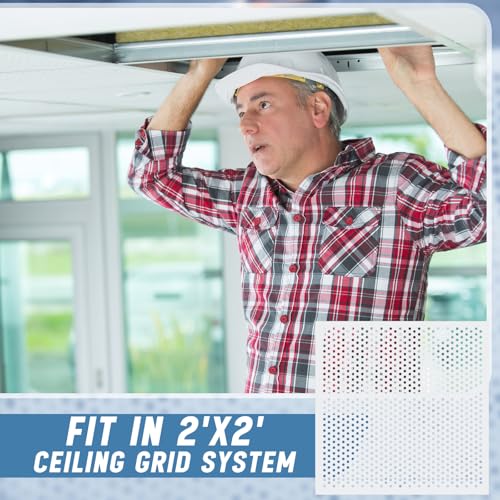 Image of DoubleFill 2 Pack 2' x 2' Plastic Perforated Tiles with 3 /8 inch Holes 24 inch x 24 inch White Drop Ceiling Tiles Plastic Ceiling Grid Covers(3 /8 inch Holes,24 inch X 24 inch,White,4 Pack)