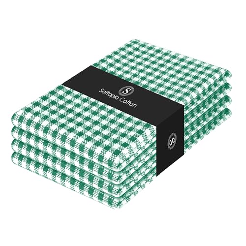 Image of 4 Pack Gingham Check Kitchen Dish Towels 16x26 Inches, Absorbent & Durable, Washable, Hand Tea Towels with Hanging Loop - Ideal for Restaurants & Home Kitchens, Green White