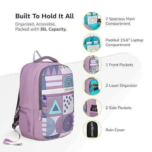 Image of Provogue Blaze Laptop Backpack 35L with 2 spacious compartments and Rain Cover - School Bag for Girls | Girls School Bag, College Backpack for Women and Men with Laptop compartment