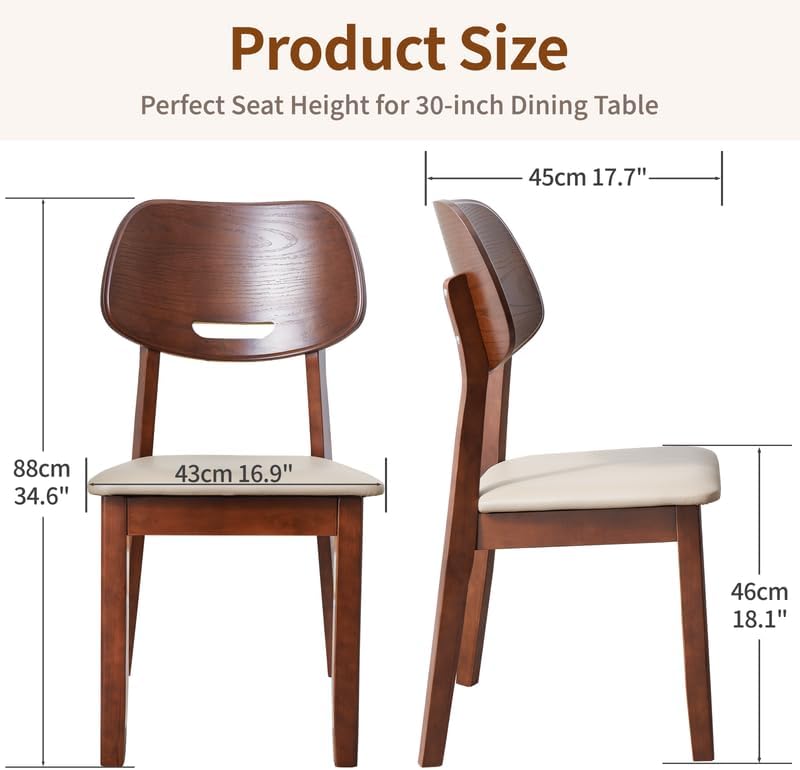 Miniatura 3 de Juego de 2 sillas de comedor de roble macizo, sillas de cocina tapizadas con respaldo de madera curvada y asiento acolchado, sillas de comedor de