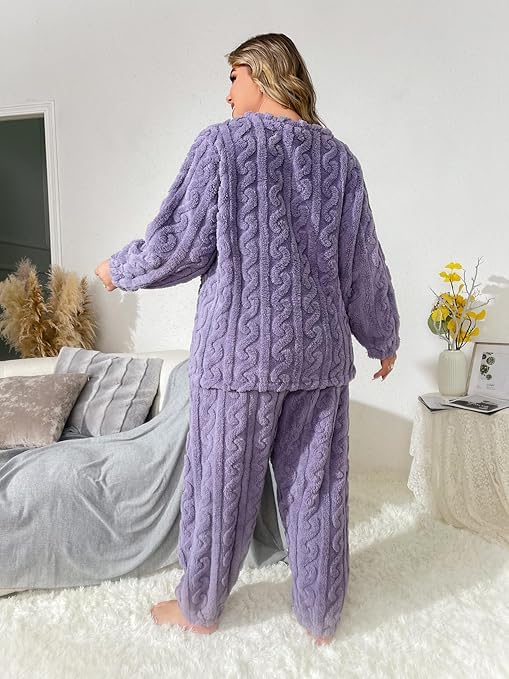 Image of Ukal Women's and Men's Wool Blend & Fleece Long Sleeve Pullover Hoodies Set Full Length Winter Nightwear Pajama and top Set Tracksuit Gym Suit Night Suit Set
