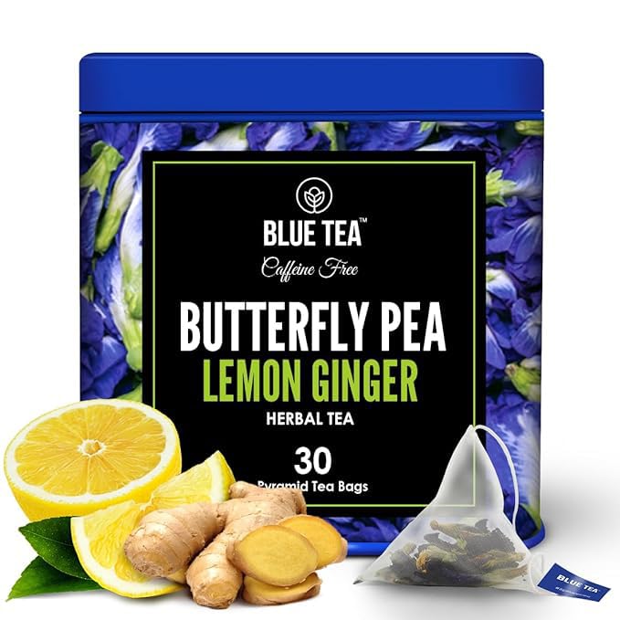 BLUE TEA - Té de hierbas Butterfly Pea Lemon Ginger - 30 bolsas de té  Sin cafeína  Regalos de té de Navidad  Vegano - Sin gluten - Sin OMG disponible en Yaxa Peru
