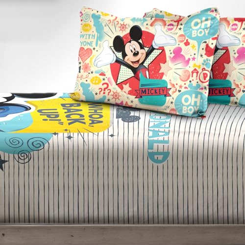 Image of Sassoon Disney Mickey Mouse Backup Digital Printed 100% Cotton Bedsheet with 2 Pillow Covers in 300TC