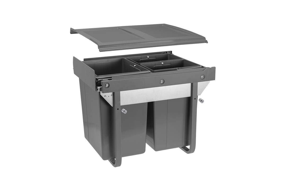Gtv Grey Pull Out Kitchen Waste/Recycle Soft Close Bin For 450Mm Cabinet - Hinged Door Unit (20L + 2X10l)