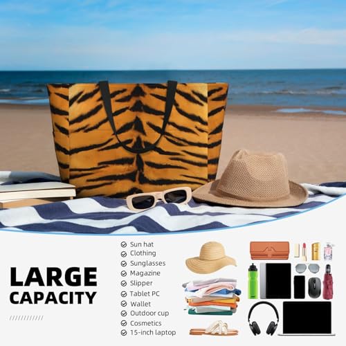 Tiger Skin Print Large Capacity Beach Tote Bag for Women, Waterproof Beach Travel Bag4