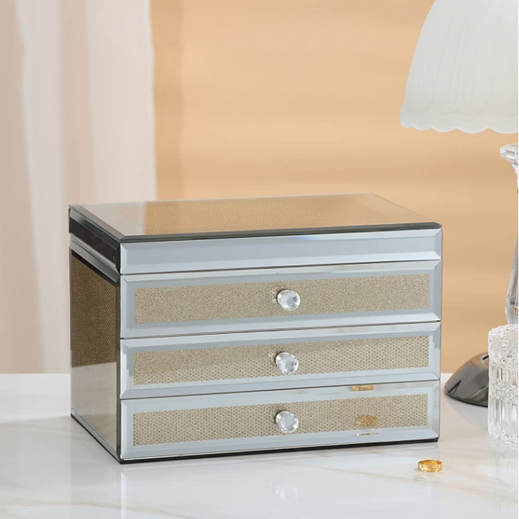 Pudełko Z Biżuterią Biżuteria Box Glass Jewelry Organizer, Eleganckie kolczyki Pierścienie Naszyjnik Przechowywania Case Display Pudełka Prezent Dla Kobiet Dziewczyn Etui Na Biżuterię(3-Tiers)