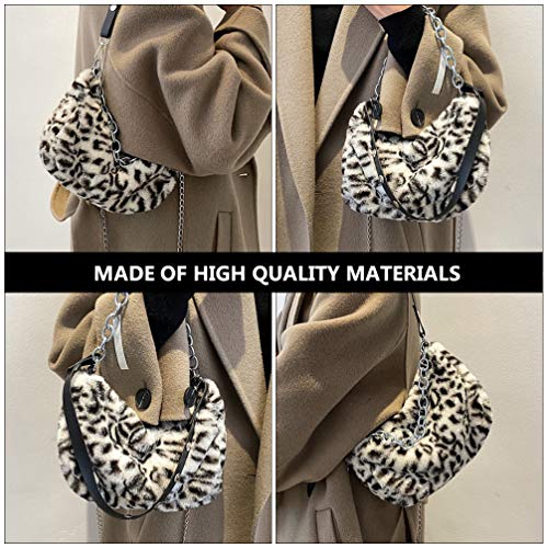 KESYOO Bolsa de Ombro de Leopardo de Pelúcia Feminina Moda Nas Axilas Bolsa de Pele Bolsa All-Match