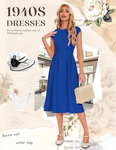 Image of Wedtrend 1940s Dress for Women 1950s Retro Dress Midi Cocktail Wedding Guest Dresses for Women Vintage Dress with Pockets