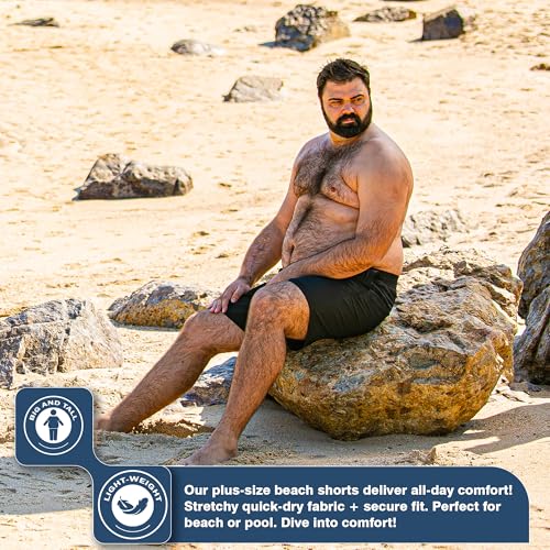 BRISIRA Big and Tall Swim Trunks for Men Quick Dry Board Shorts Compression Liner and Zipper Pockets 1X-6X4