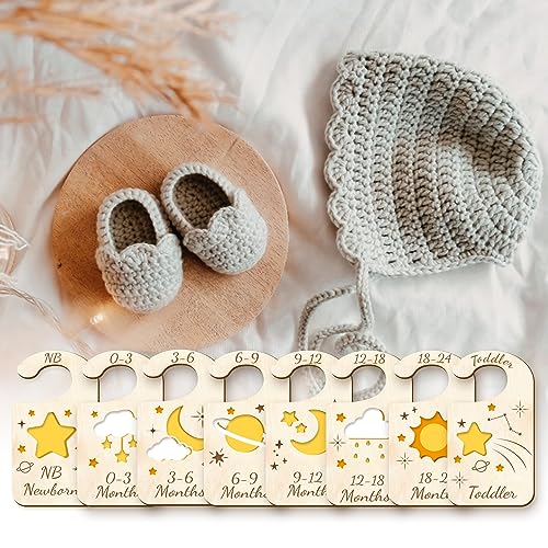 CRASPIRE 10Pcs Wood Wardrobe Dividers Moon Star Sun Nursery Decor from to 36 Month Hanger Seperaters Closet Organizers Nursery Wardrobe Hangers Divider for Shower - Image 3