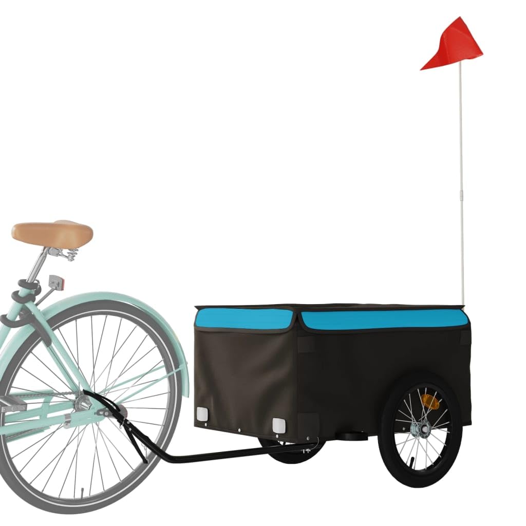 Mangloder Fahrradanhänger Schwarz Blau Eisen mit Deichsel, Sicherheitsflagge, Laderaum 62x40x31, für Transport, Camping, Familienausflüge, Hunde- und Gepäckanhänger, faltbar
