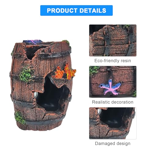MDPUTY 5 PCS Fish Tank Decorations, Broken Barrel Cave Decor Artificial Resin Broken Barrel with 4 Aquarium Plants Aquarium Decoration Fish Tank Ornaments for Fishes Cave and Hideout Decoration - Image 5