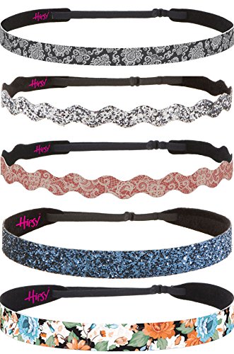 Hipsy Women's Adjustable NO SLIP Flower Headbands Gift Pack (Blue & Orange 5pk)