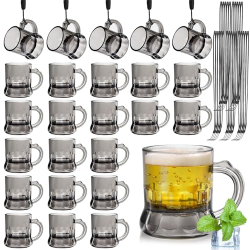 Mssushi 25 Piezas Vaso De Chupito De Plástico De 30ml Con Asa Y Collar Con 25 Cordones De Colores, Reutilizable Para Bodas, Fiestas De Cumpleaños, Despedidas De Soltera, Carnavales