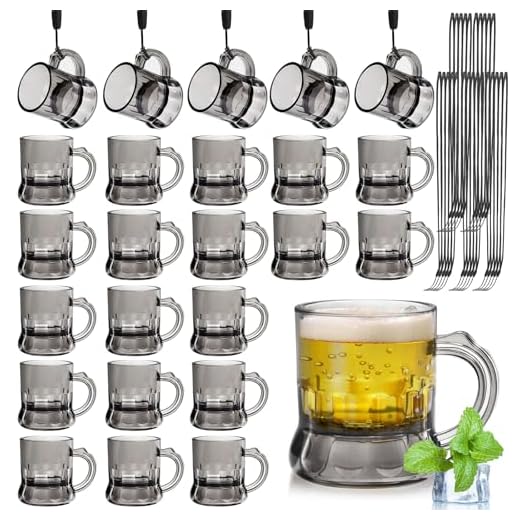 Mssushi 25 Stück Schnapsgläser Mit Griff, 30ML Wiederverwendbar Schnapsglas mit Henkel Kunststoff, Schnapsgläser am Band zum Umhängen für Junggesellenabschied, Fasching, Mottoparty (Schwarzen)