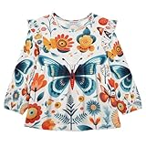 Arte De Dibujos Animados De Flores De Mariposa Camisas Elegantes de Manga Larga,Blusas Casuales para Niñas De 1 a 5 Años