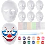 Zomiboo 24 Pcs Halloween DIY Face Masks White Blank Craft Paper Mask with Gem Stickers for Artistic Projects Masquerade Party(Male Style)