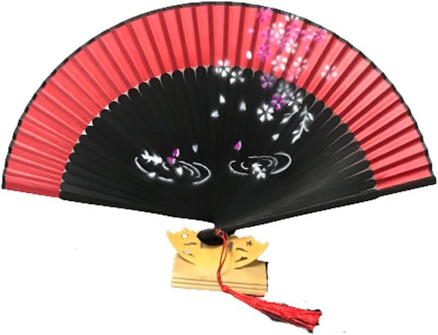 21CM Spray-painted Fan Chinese Folding Female Tassel Painted Edge Retro Plum Blossom