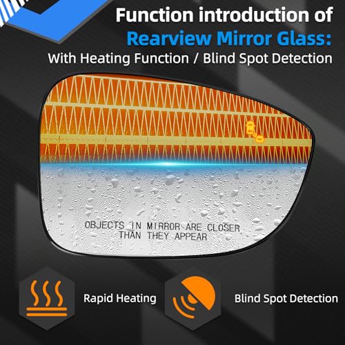 Image of Passenger Side Mirror Replacement for Honda Accord 2018 2019 2020 2021 2022 - View Mirrors Glass with Power Heated & Blind Spot Right Side Mirror Glass