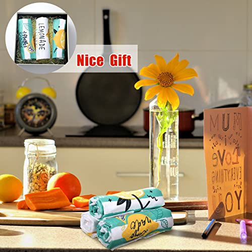 Redbaker 6 Pcs Lemon Kitchen Towels Lemonade Summer Dish Towel With Sayings Hand Towels Decorative Tea Towels For Lemon Kitchen Decor Absorbent With Hanging Loop For Bathroom Home Housewarming Gift #TOP6