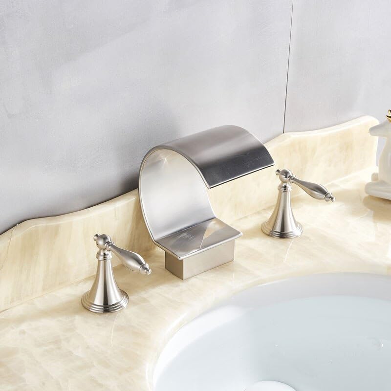 Mélangeur chaud et froid de salle de bains avec mitigeur double poignée moderne couleur nickel