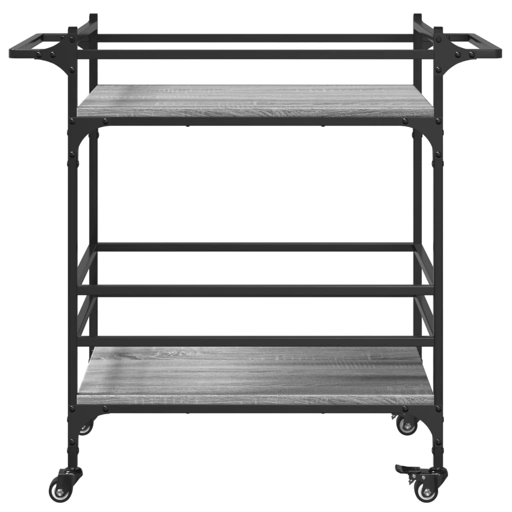 Carrello da cucina grigio Sonoma in legno e acciaio, 82 x 40 x 78,5 cm, con ruote, portasciugamani e molto spazio, carrello da portata per cucina, bagno, ufficio e stoccaggio