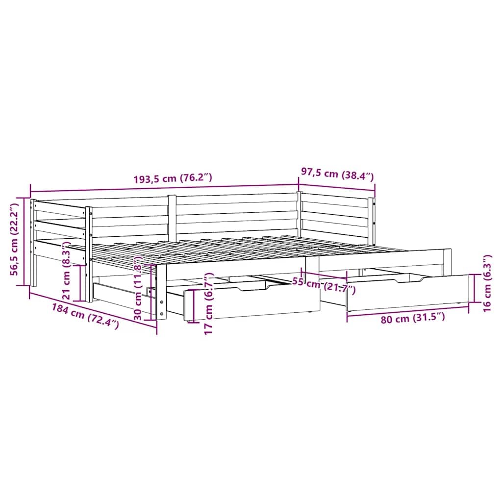 vidaXL Sofa rozsuwana z szufladami, bez materaca, 90x190 cm