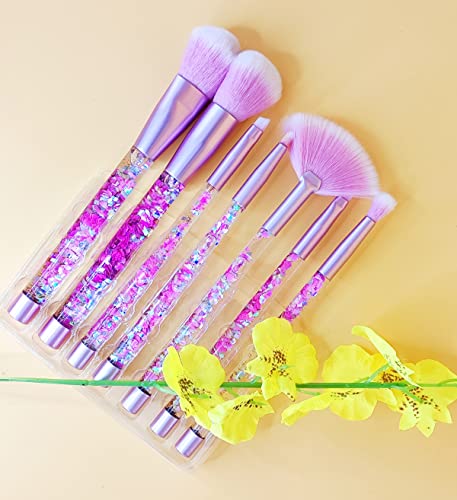 Pink Girls Makeup Brushes Set,Unicorn Glitter 7pc Foundation Blush Lip Nose Eyeshadow Eyebrow Loose Powder Fan Make Up Brushes Kit with Liquid for Kids Girls Teen Women Gift Present by RAEEIKPHZ - Image 6