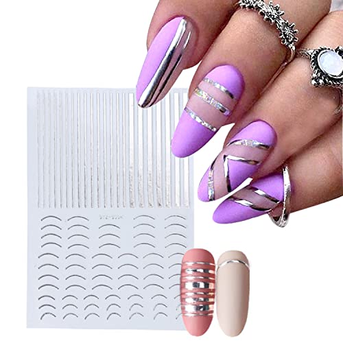 Line Nail Art Stickers Gold Silver Geometric Patterns Nail Art Stickers Decals 6 Sheets 3D Self Adhesive Nail Decals French Wavy Striping Nail Stickers Designs For Women Girls Manicure Decorations #TOP5