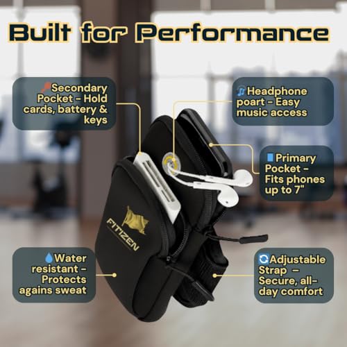 Image of FitNation Arm Band for Phone for Running - Water Resistant Phone Running Phone Holder - Adjustable Belt Cell Phone Wallet (FITIZEN Black)