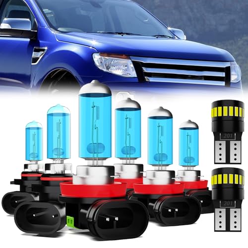 Image of Headlight Bulbs License Plate Lights Fit For Ford Ranger 2019-2020, 9005 High Beam + H11 Low Beam + H11 Fog Lights Halogen Light Bulb + License Plate Lights, Pack of 8