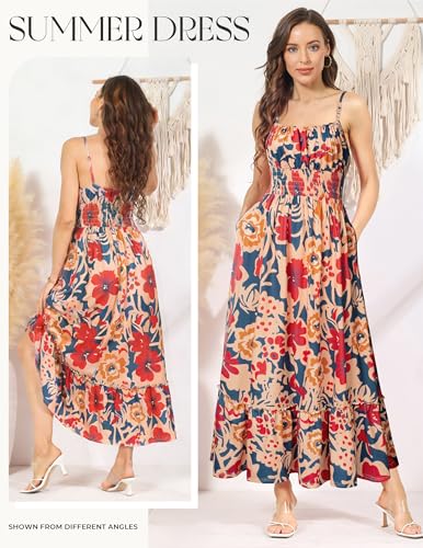 Image of GRACE KARIN Summer Dresses for Women 2026 Vacation,Smocked Floral Maxi Dress,Boho Beach Sundress with Pocket Fashion Clothing