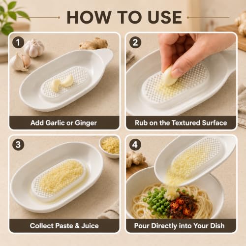 Image of Ceramic Handheld Ginger Garlic Grater Mini Mortar Spice Tool Kitchen Zester Citrus Fruit Grating Plate Nonstick Small Size Easy Clean Home Cooking Accessory (Rectangle)