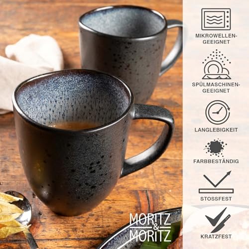 Moritz & Moritz Kaffeetassen 6er Set - Kaffeebecher Set Grau aus robustem Steingut mit einzigartigem Farbverlauf - Spülmaschinengeeignetes Tassenset - Serie Organic – Bild 4