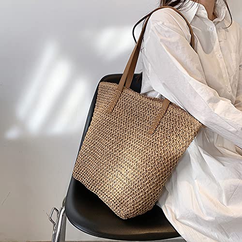 Kehpish Large Straw Beach Bag For Womens, Straw Handbag Woven Tote Bag With Zipper Summer Straw Shoulder Bag (Brown) #TOP6