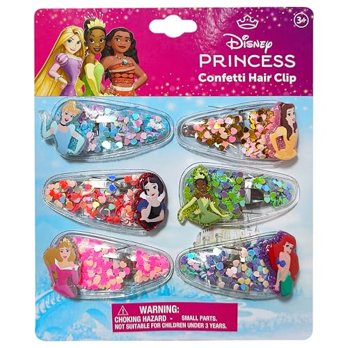LUV HER Licensed Hair Accessories For Girls 6pc Cute Hair Clips with Favorite Disney Princess Character Charms Magical Confetti Hair Clips Ages 3+