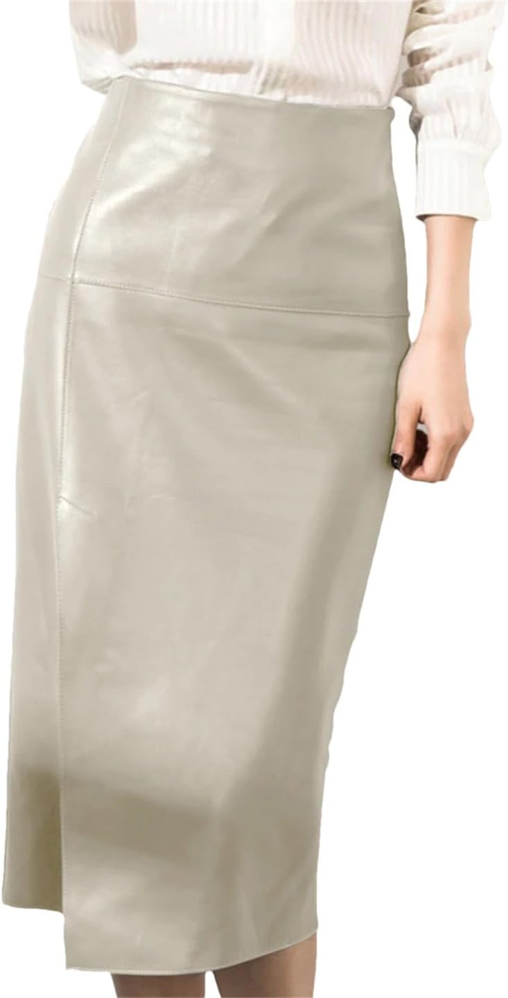 Suwequest Women Pu Leather Skirt High Waist Long Autumn Irregular Hem Slimming Midi Skirts