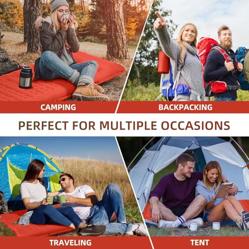 Image of FNARMW Camping Sleeping Pad, Extra Thick 5 Inch Camping Mat with Pillow Built-in Foot Pump Inflatable Sleeping Pads Compact for Camping Backpacking Hiking Traveling Tent(Orange-Black)