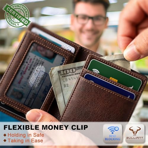 Image of BULLIANT Slim Wallet For Men 12Cards,Magnetic Flip Build-in Money Clip Airtag Compatible-RFID Blocking