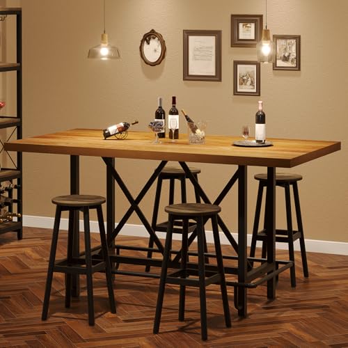 Image of Tribesigns 63-Inch Counter Height Bar Table with Metal Footrest (Light Oak)