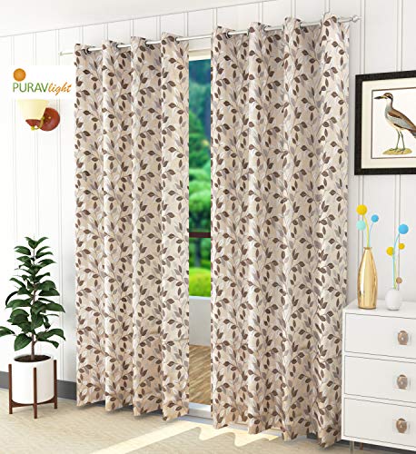 Image of Purav Light Jacquard Curtains Set of 3 Piece 7 Feet Long for Window & Living /Bedroom, Room Darkening Jute Polyester Weaved Parda, 3PC (Door - 7 Feet,Brown)